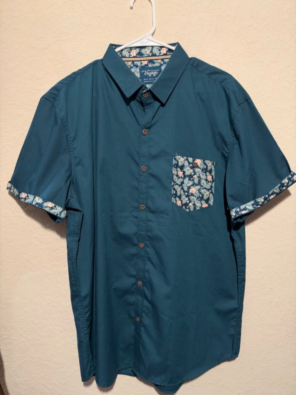 Voyage Craft + Flow Teal Floral Pocket Button Down Shirt Men's XL